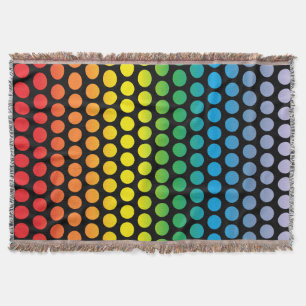 Rainbow Polka Dots - Black Throw Blanket