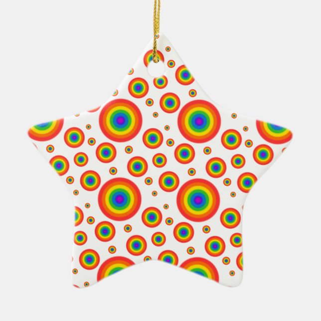Rainbow Polka Dots Ceramic Ornament (Front)