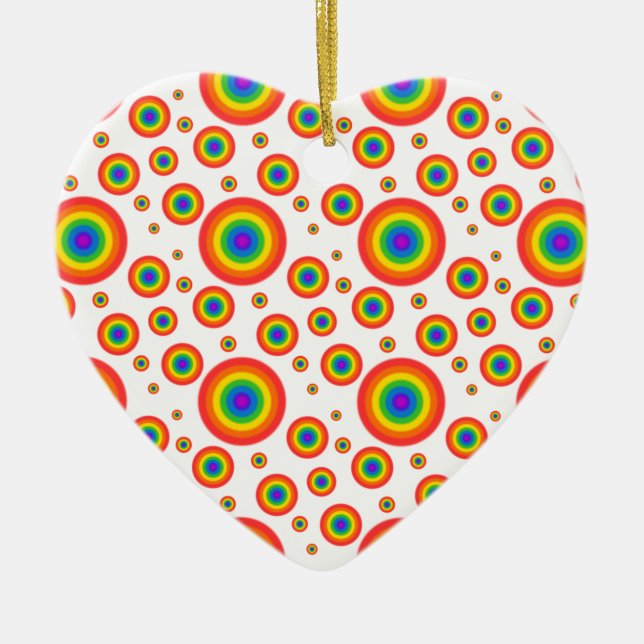 Rainbow Polka Dots Ceramic Ornament (Front)