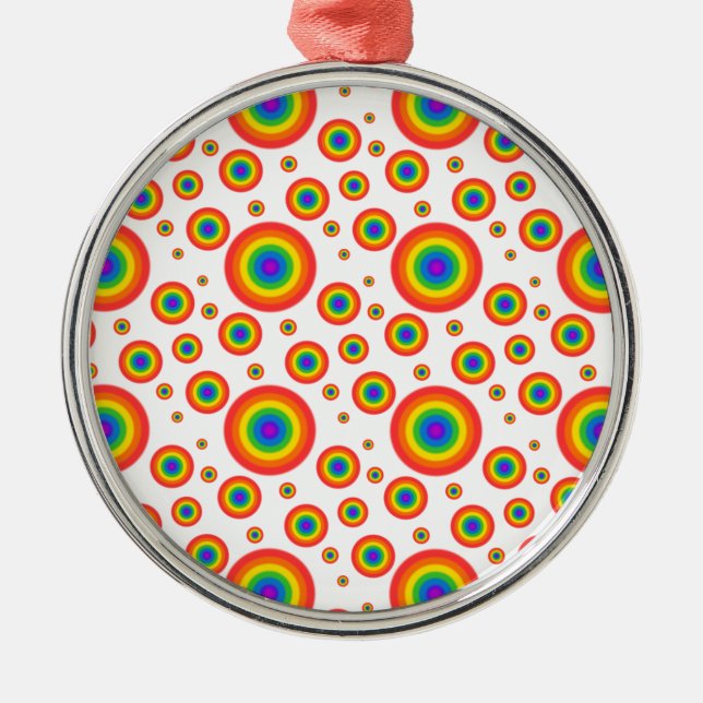 Rainbow Polka Dots Metal Ornament (Front)
