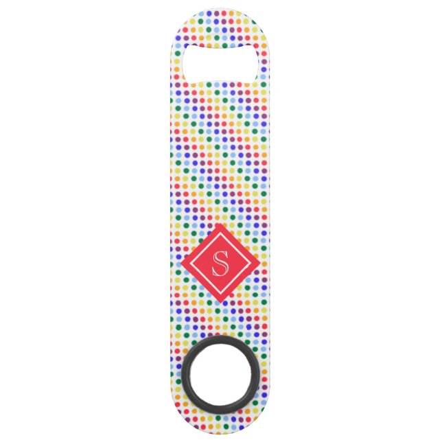 Rainbow Polka Dots Monogram Bar Key (Front)