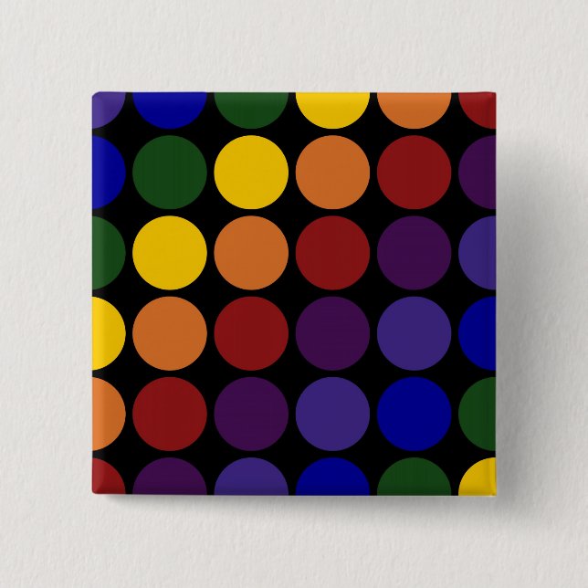 Rainbow Polka Dots on Black 2 Inch Square Button (Front)