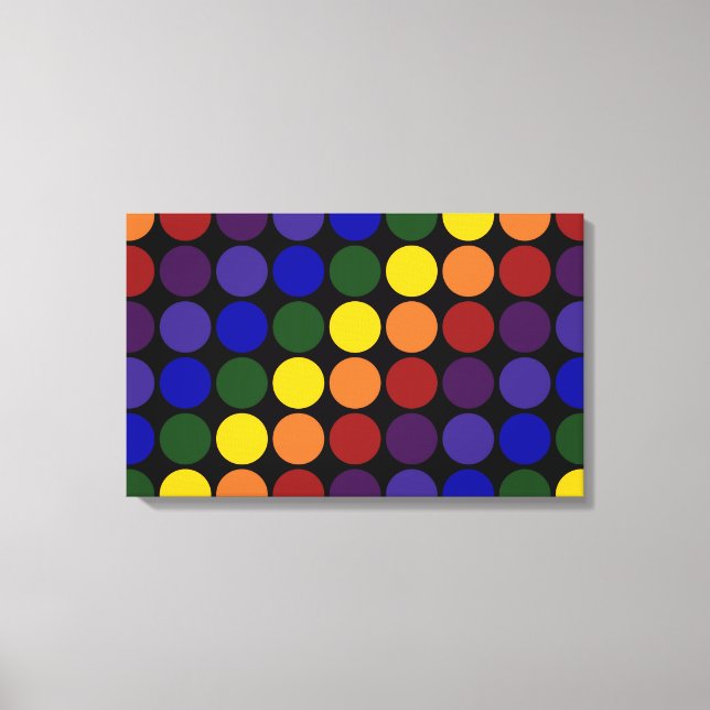 Rainbow Polka Dots on Black Canvas Print (Front)
