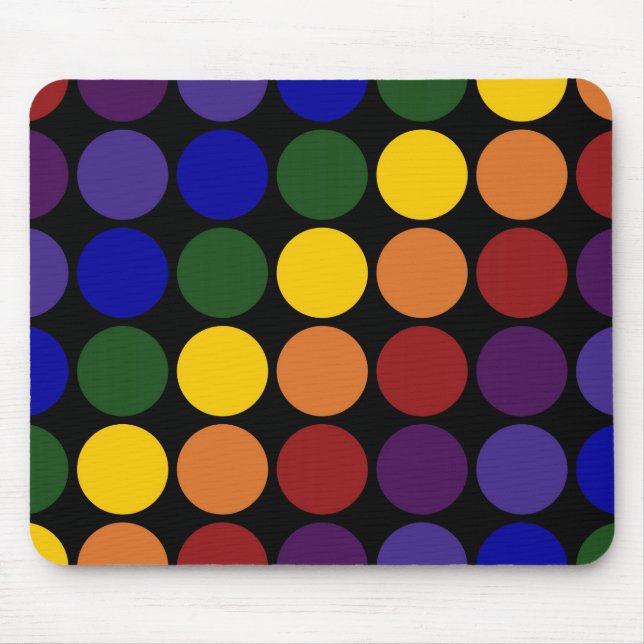 Rainbow Polka Dots on Black Mouse Pad (Front)