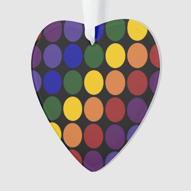 Rainbow Polka Dots on Black Ornament (Front)