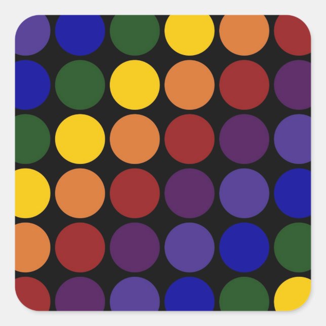 Rainbow Polka Dots on Black Square Sticker (Front)
