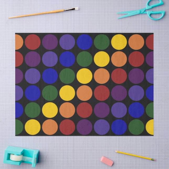 Rainbow Polka Dots on Black Tissue Paper (Craft)