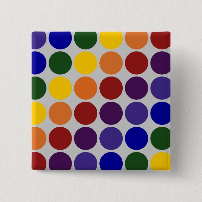 Rainbow Polka Dots on Grey 2 Inch Square Button (Front)
