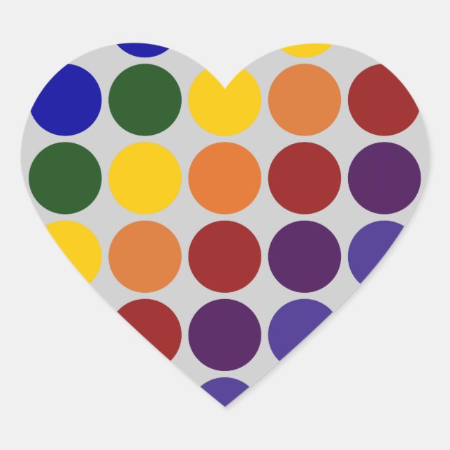 Rainbow Polka Dots on Grey Heart Sticker (Front)