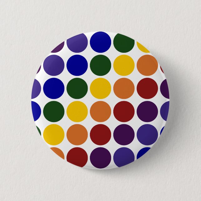 Rainbow Polka Dots on White 2 Inch Round Button (Front)