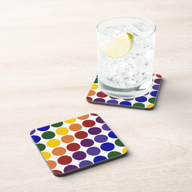 Rainbow Polka Dots on White Coaster (Right Side)