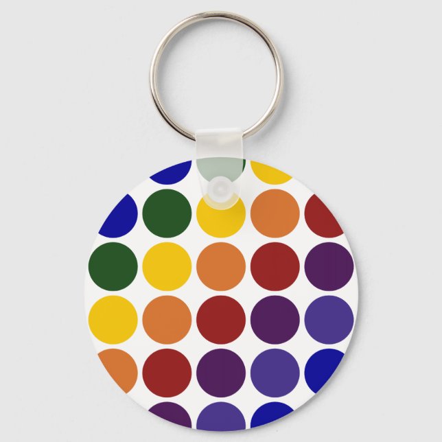 Rainbow Polka Dots on White Keychain (Front)