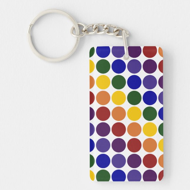 Rainbow Polka Dots on White Keychain (Front)