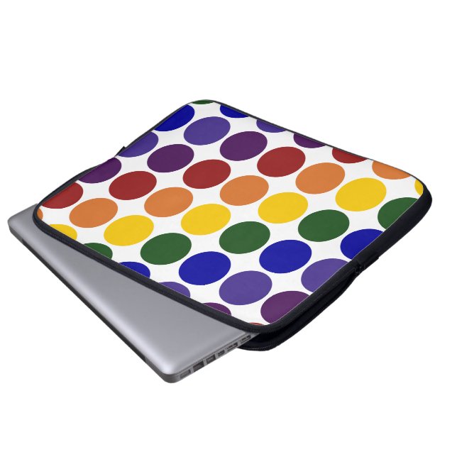 Rainbow Polka Dots on White Laptop Sleeve (Front Bottom)
