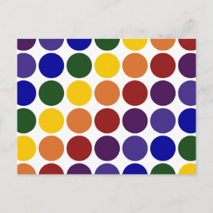 Rainbow Polka Dots on White Postcard