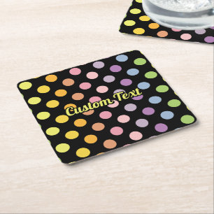 Rainbow Polka Dots Pattern Square Paper Coaster
