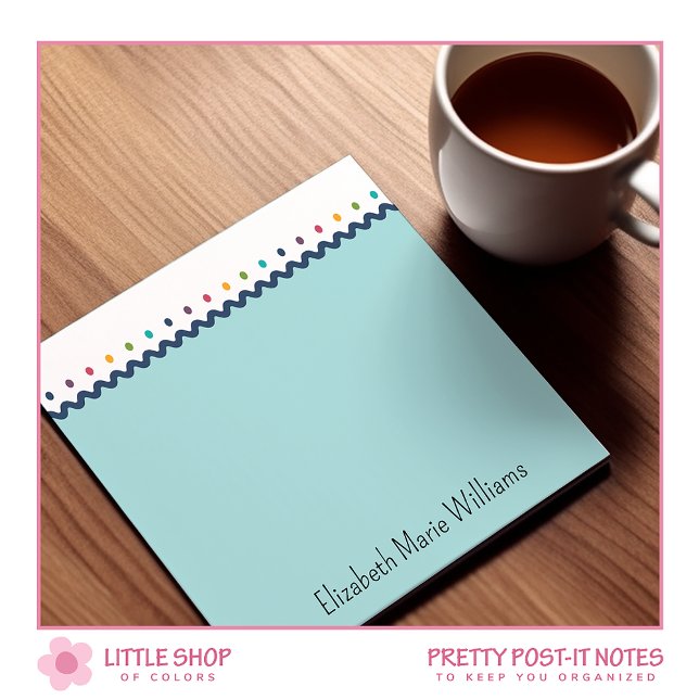 Rainbow Polka Dots Scalloped Border Personalized Post-it Notes (Creator Uploaded)