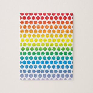 Rainbow Polka Dots White Jigsaw Puzzle
