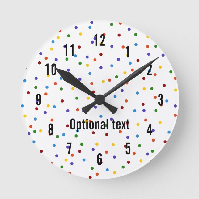 Rainbow Polka Dots White Pattern Round Clock (Front)