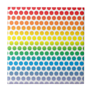 Rainbow Polka Dots White Tile