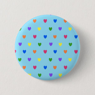 Rainbow polka hearts on baby blue 2 inch round button