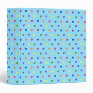 Rainbow polka hearts on baby blue binder
