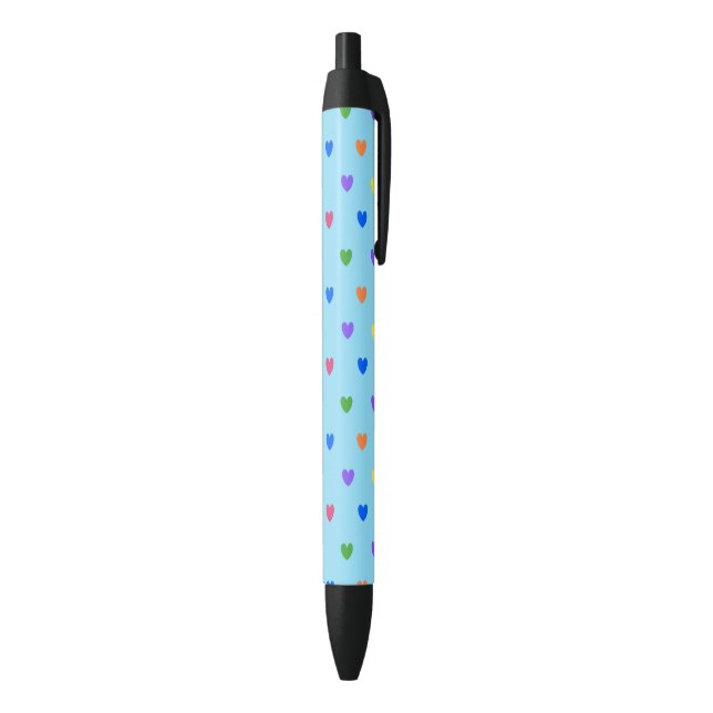 Rainbow polka hearts on baby blue black ink pen (Bottom (Vertical))