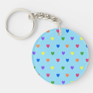 Rainbow polka hearts on baby blue keychain