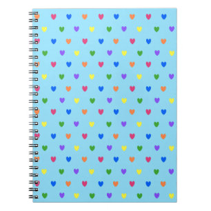 Rainbow polka hearts on baby blue notebook