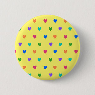 Rainbow polka hearts on yellow 2 inch round button