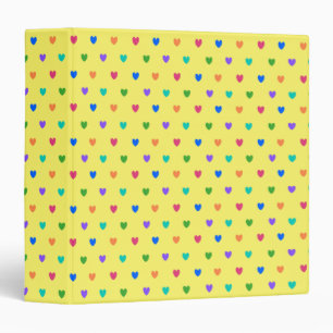 Rainbow polka hearts on yellow binder
