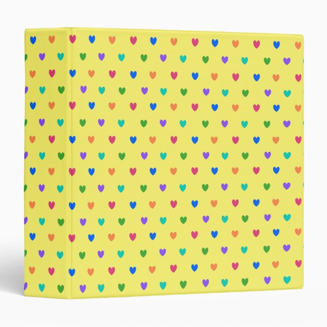 Rainbow polka hearts on yellow binder (Front/Spine)