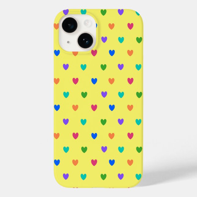 Rainbow polka hearts on yellow Case-Mate iPhone case (Back)