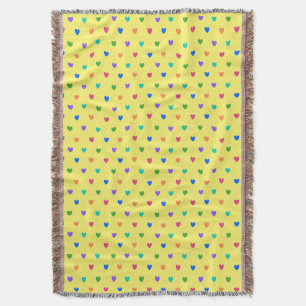 Rainbow polka hearts on yellow throw blanket