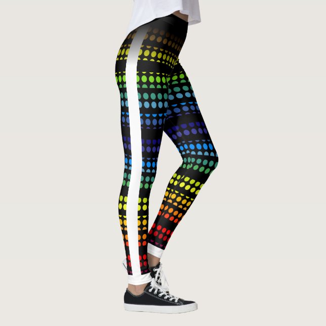 Rainbow Polkadot on Black Choose Your own Colour Leggings (Right)