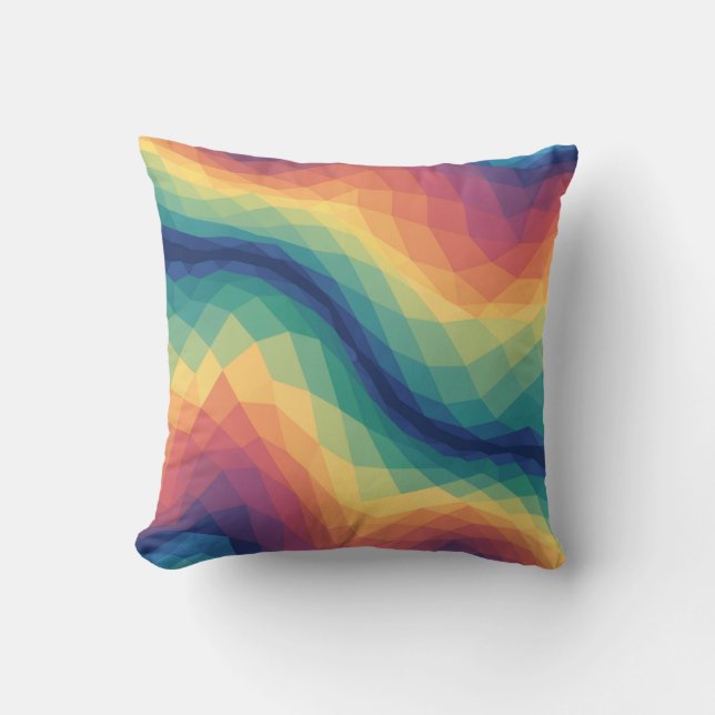 Rainbow Polygon Wave Seamless Pattern -  Throw Pillow (Front)