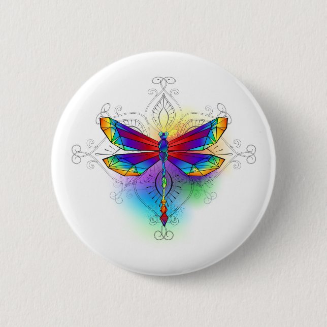 Rainbow Polygonal Dragonfly 2 Inch Round Button (Front)