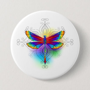 Rainbow Polygonal Dragonfly 3 Inch Round Button