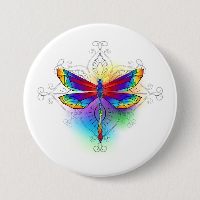 Rainbow Polygonal Dragonfly 3 Inch Round Button (Front)