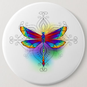 Rainbow Polygonal Dragonfly 6 Inch Round Button
