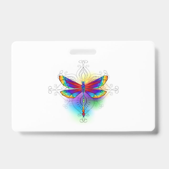 Rainbow Polygonal Dragonfly Badge (Front)