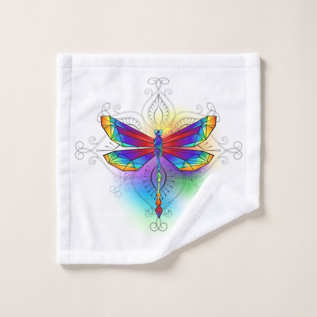 Rainbow Polygonal Dragonfly Bath Towel Set (Wash Cloth)