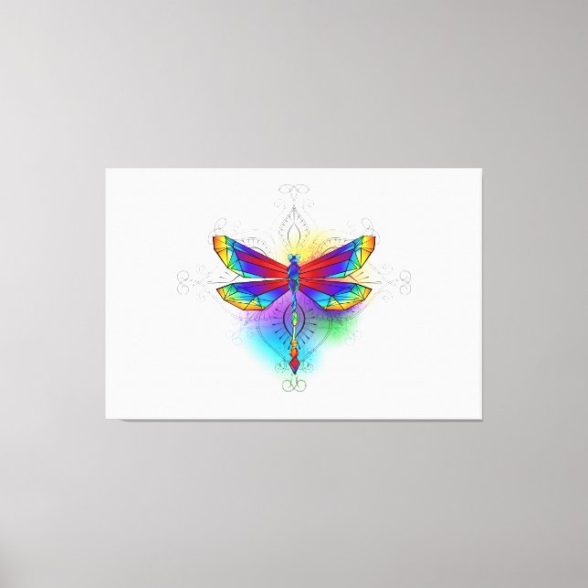 Rainbow Polygonal Dragonfly Canvas Print (Front)