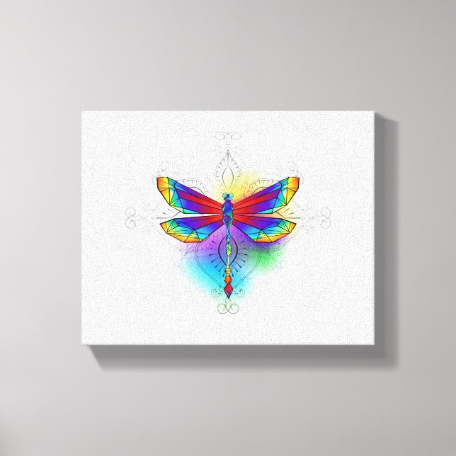 Rainbow Polygonal Dragonfly Canvas Print (Front)
