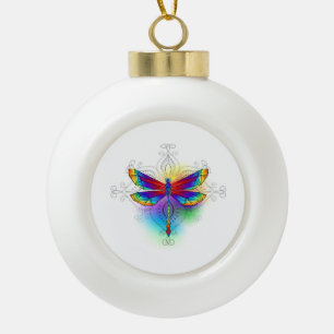 Rainbow Polygonal Dragonfly Ceramic Ball Christmas Ornament