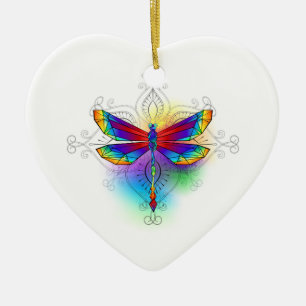 Rainbow Polygonal Dragonfly Ceramic Ornament