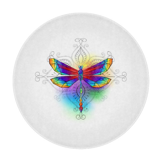 Rainbow Polygonal Dragonfly Cutting Board (Front)