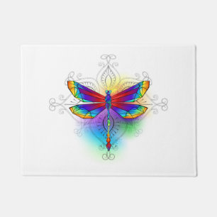 Rainbow Polygonal Dragonfly Doormat