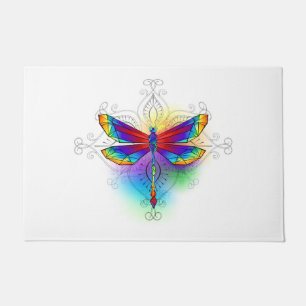 Rainbow Polygonal Dragonfly Doormat