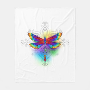 Rainbow Polygonal Dragonfly Fleece Blanket